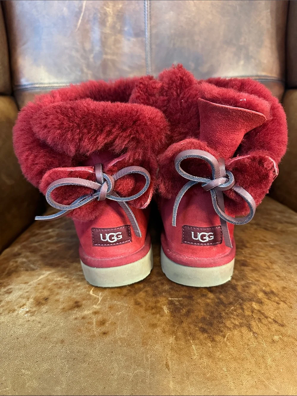 UGG Double Bow Mini Red Kiss Boots - Women’s 9